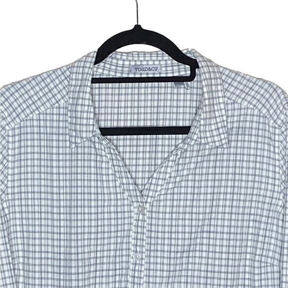 Toad&Co Wm’s Sz Lrg Gray White Gingham Debug UPF Lightweight Woven Tunic Shirt - Picture 2 of 4